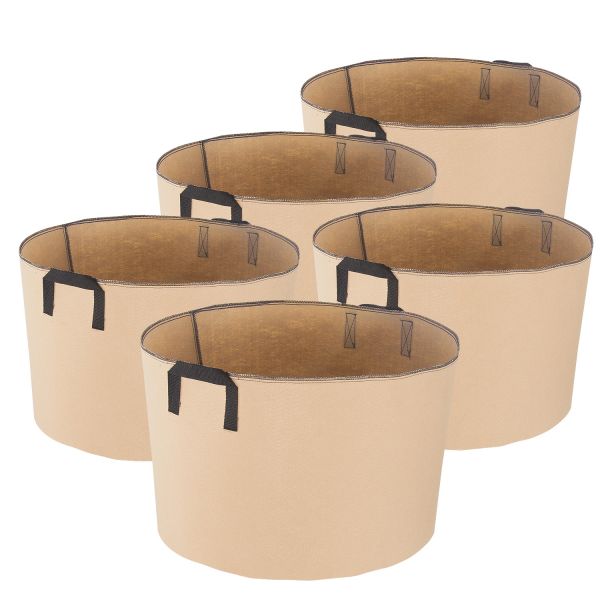 iPower GLGROWBAG20X5 20-Gallon 5-Pack Grow Bags Fabric Aeration Pots Container with Strap Handles for Nursery Garden and Planting Grow (Tan)