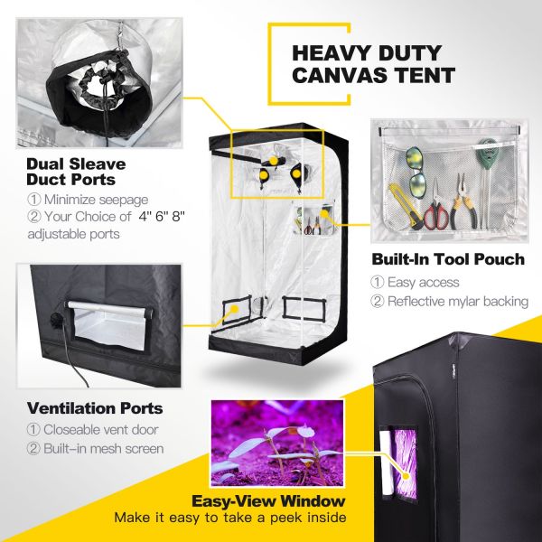 iPower 36"x36"x72" Hydroponic Water-Resistant Grow Tent with Removable Floor Tray for Indoor Seedling Plant Growing 3'x3'