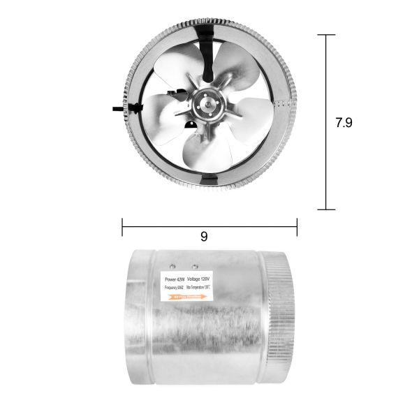 iPower 8 Inch 420 CFM Booster Fan Inline Duct Vent Extractor for HVAC Exhaust and Intake 5.5' Grounded Power Cord