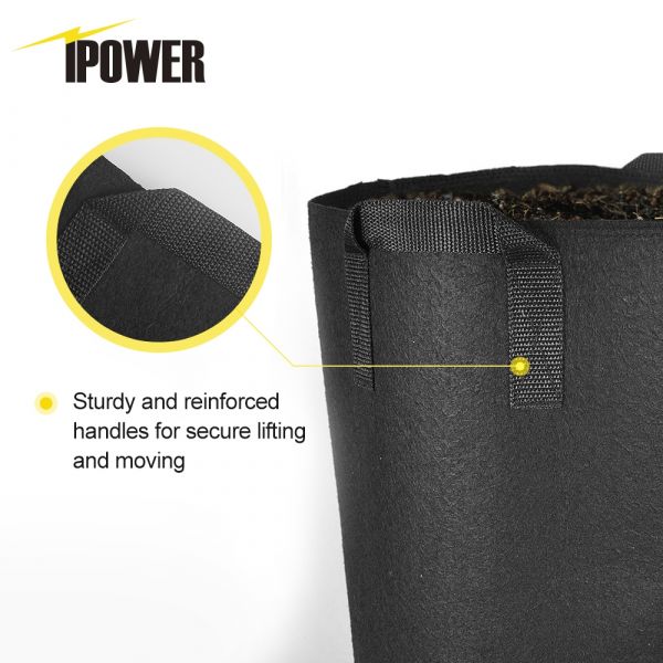 iPower GLGROWBAG5X5 5-Gallon 5-Pack Grow Bags Fabric Aeration Pots Container with Strap Handles for Nursery Garden and Planting Grow (Black)