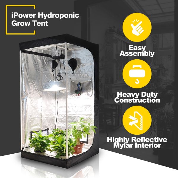 iPower 36"x36"x72" Hydroponic Water-Resistant Grow Tent with Removable Floor Tray for Indoor Seedling Plant Growing 3'x3'