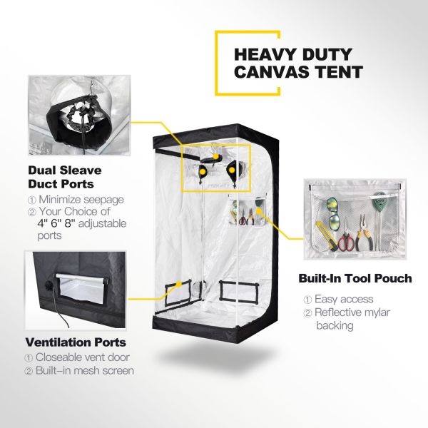 iPower 120"x60"x78" Hydroponic Water-Resistant Grow Tent with Removable Floor Tray for Indoor Seedling Plant Growing