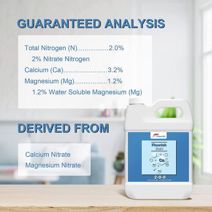 Cal-Mag Plus Plant Supplement Liquid - Flourish Cal Mag Plus Nutrient Concentrated Blend of Calcium and Magnesium to Correct Common Deficiencies, 2-0-0 NPK,1-Liter