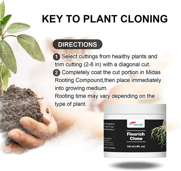 IBA Clone Rooting Hormone Gel - Flourish Strong Cloning Gel for Plant Cuttings for Professional and Home Based Growers 4oz