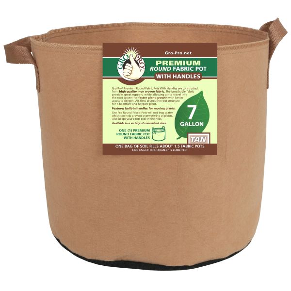 Gro Pro Premium Round Fabric Pot w- Handles 7 Gallon - Tan