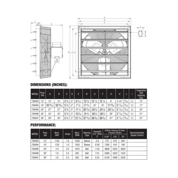 Hurricane Pro Shutter Exhaust Fan 12 in