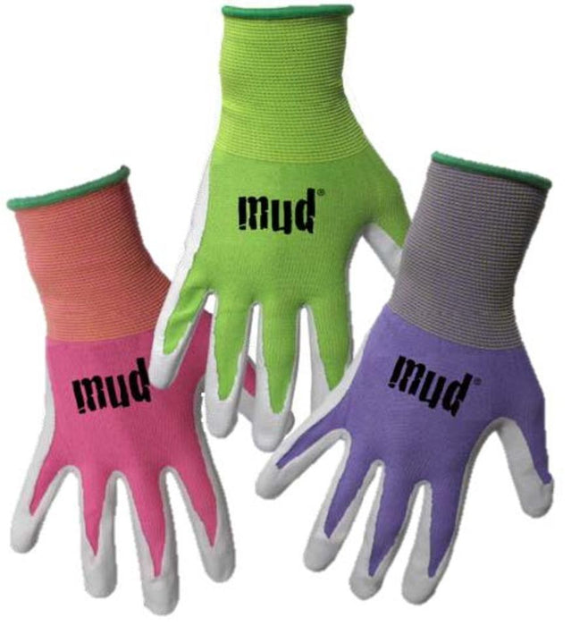 Mud Women's Nylon Seamless Knit Gloves w/Flexible Nitrile Palm-Sweet Pea, MD