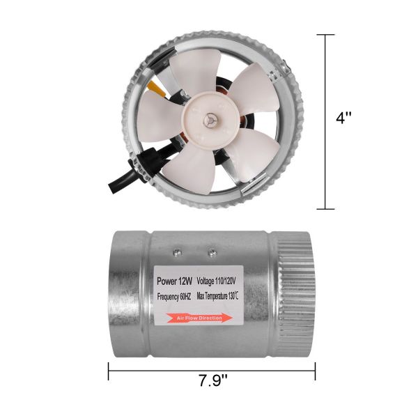 iPower 4 Inch 100 CFM Booster Fan Inline Duct Vent Extractor for HVAC Exhaust and Intake 5.5' Grounded Power Cord