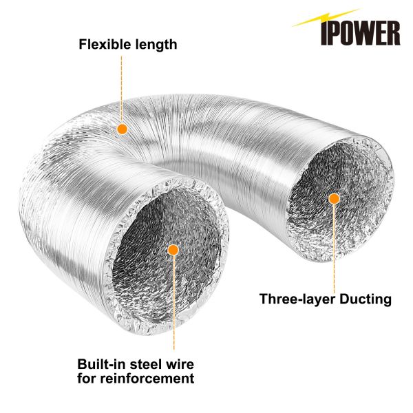 iPower 8 Inch 25 Feet Air Ducting Dryer Vent Hose for HVAC Ventilation, 2 Clamps included