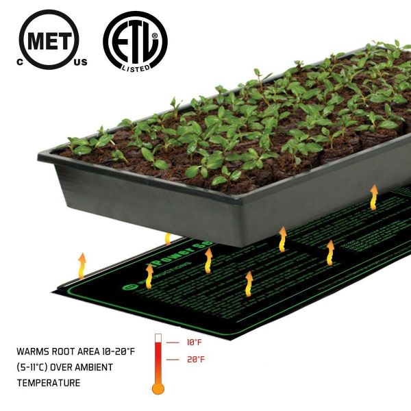 20" x 20" Waterproof Durable Seedling Heat Mat Warm Hydroponic Plant, black, iPower