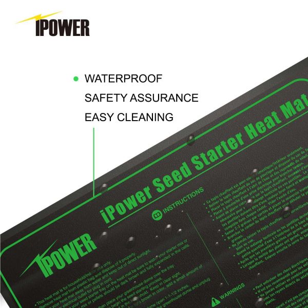 20" x 20" Waterproof Durable Seedling Heat Mat Warm Hydroponic Plant, black, iPower