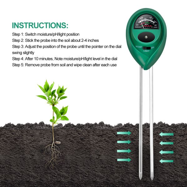 Soil pH Meter, 3-in-1 Soil Test Kit for Moisture & Light & pH, iPower