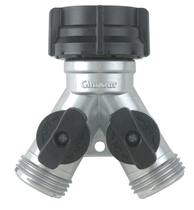 Gilmour Metal Dual "Y" Shut-Off Valve-Silver