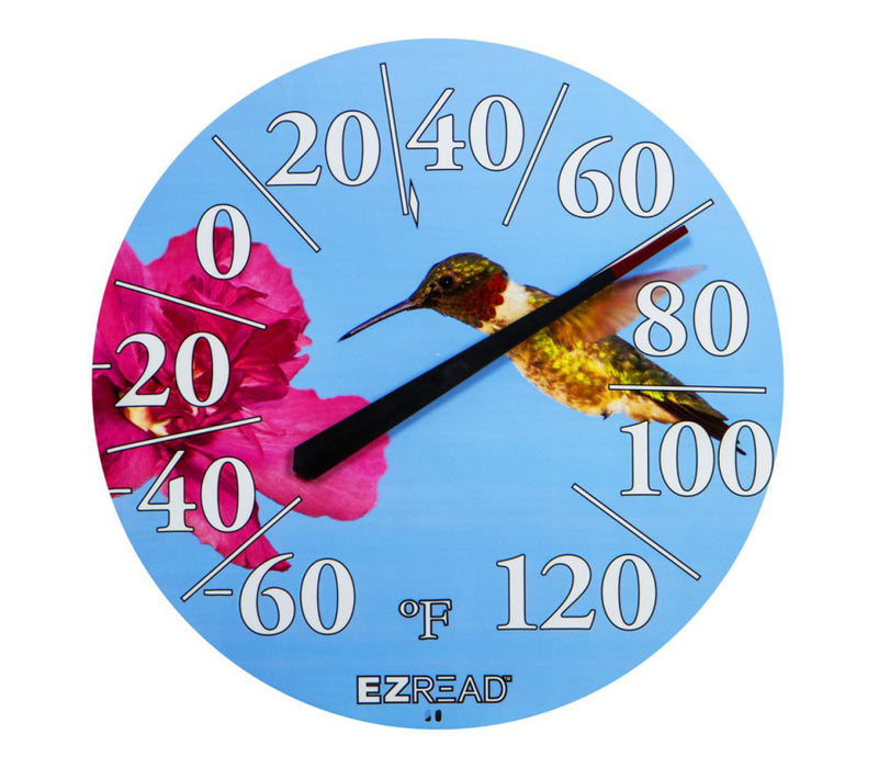 E-Z Read Dial Thermometer-with Hummingbird, White, 12.5 in