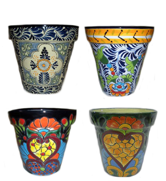 Talavera #1 & #2 Flower Pots Traditional Laurel & Bicentenario-Multi, 6 in