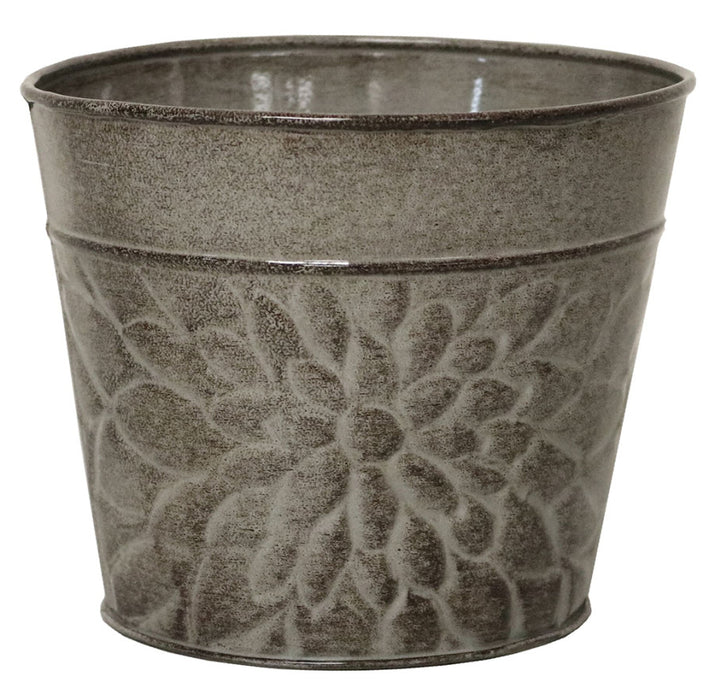 Robert Allen Laurel Galvanized Round Planter-Greige, 8 in