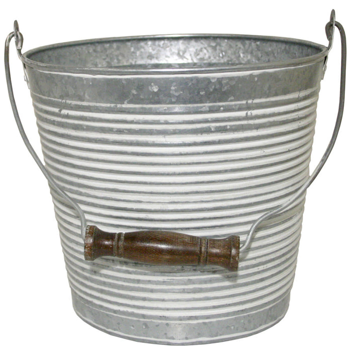 Robert Allen Ribbed Planter w/Handle-Galvanized White Wash, 10 in