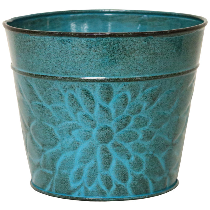 Robert Allen Laurel Galvanized Round Planter-Lagoon, 8 in