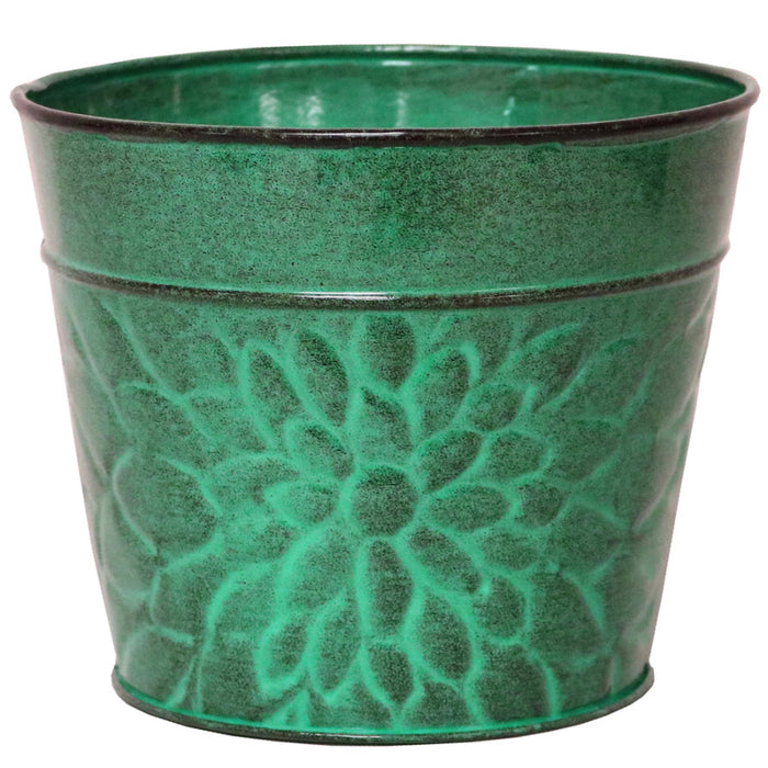 Robert Allen Laurel Galvanized Round Planter-Aqua, 8 in