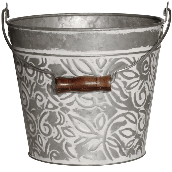 Robert Allen Floral Planter w/Handle-Galvanized White Wash, 8 in