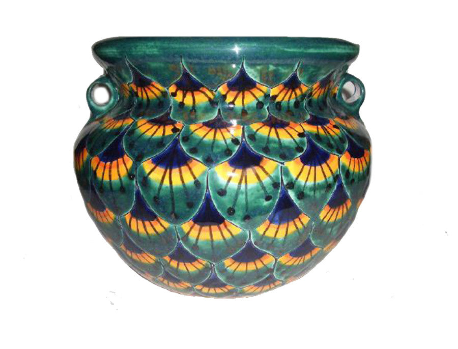 Talavera Michoacana Pot-Peacock, 12 in