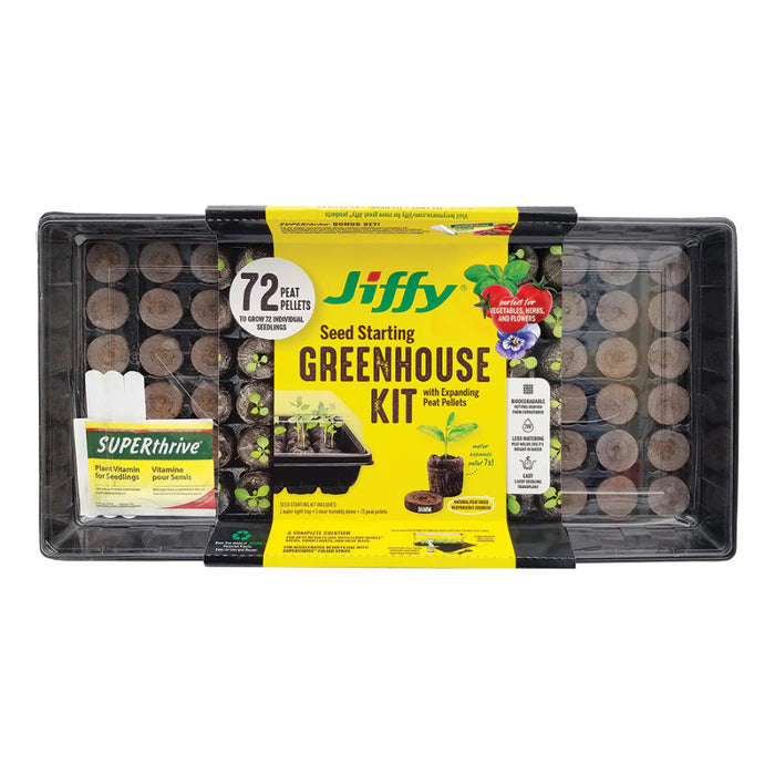 Jiffy Greenhouse Cells with Superthrive Labels 36MM-Black, 72 Cells W/Bonus