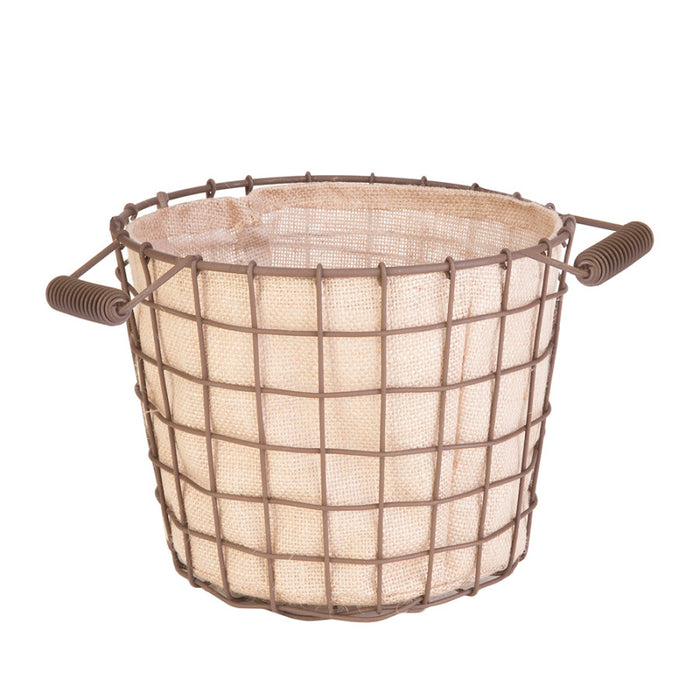 Panacea Small Rustic Woven Wire Bushel Basket with Burlap Liner-Rust, 8In