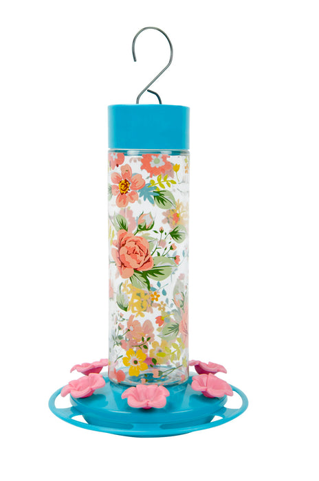 Nature's Way Decorative Glass Hummingbird Feeder-Charming Peony, 20 oz