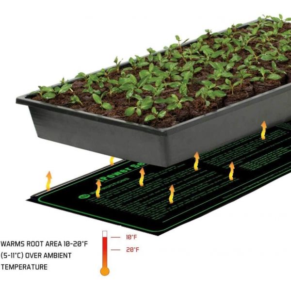 20" x 20" Waterproof Durable Seedling Heat Mat Warm Hydroponic Plant, black, iPower