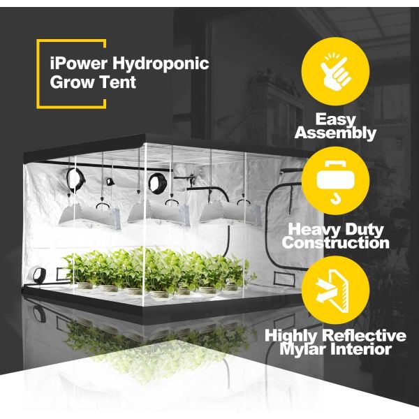 iPower 120"x120"x78" Hydroponic Water-Resistant Grow Tent with Removable Floor Tray for Indoor Seedling Plant Growing