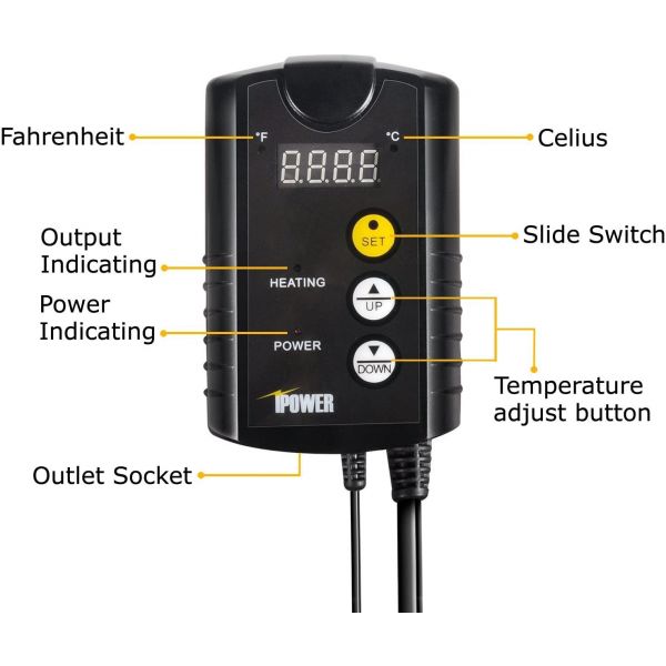 iPower 10" x 20.5" Small Warm Hydroponic Seedling Heat Mat and 68-108å¡F Digital Thermostat Control Combo Set for Seed Germination