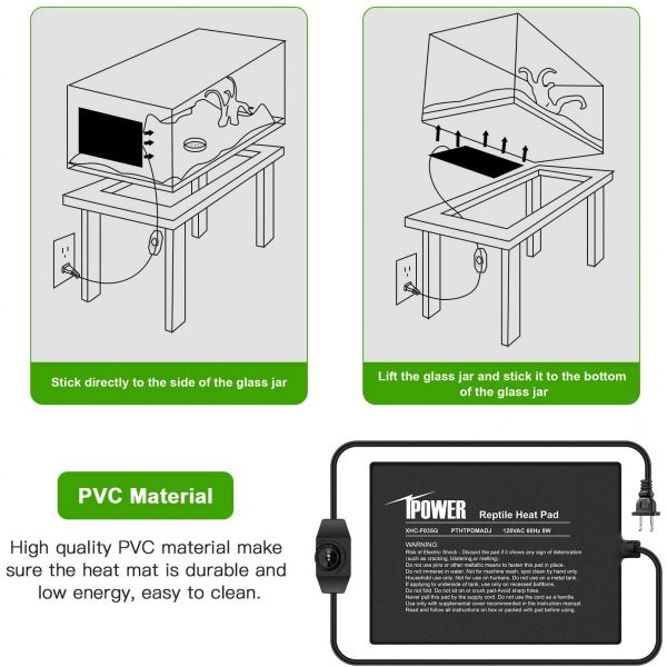 iPower Reptile Heating Mat with Temperature Adjustable Controller Under Tank Warmer Terrarium Heat Pad for Reptiles and Amphibians 6x8 inch