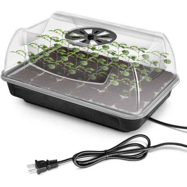 iPower Heating Seed Starter Germination Kit Seedling Propagation Tray with Heater and 5in Vented Humidity Dome, 1-Pack, Black&Transparent