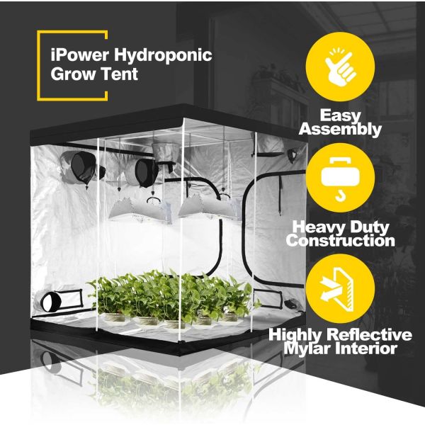 iPower 80"x80"x80" Hydroponic Water-Resistant Grow Tent with Removable Floor Tray for Indoor Seedling Plant Growing