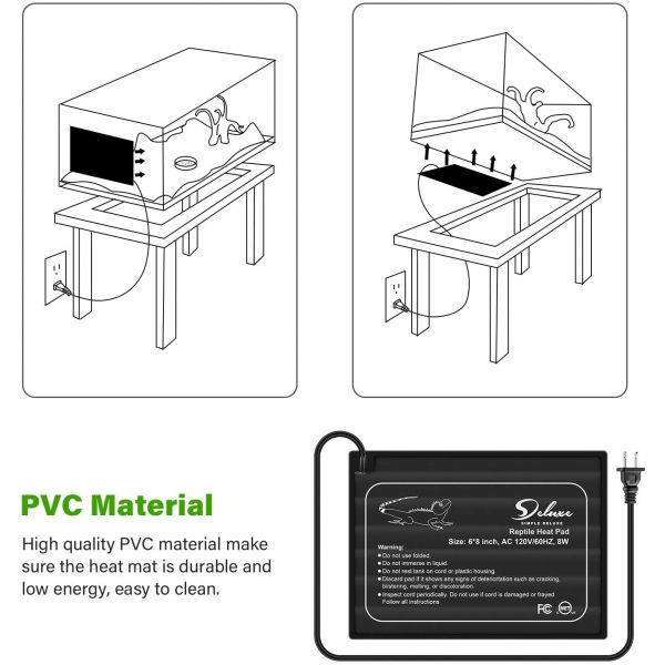 Simple Deluxe Reptile Heat Mat Under Tank Heater Terrarium Warmer Heating Pad for Amphibians and Reptiles Pet 6x8 inch