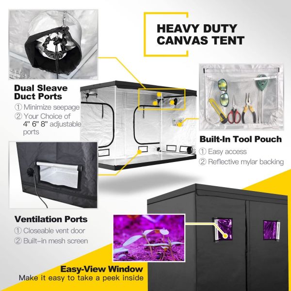 iPower 120"x60"x78" Hydroponic Water-Resistant Grow Tent with Removable Floor Tray for Indoor Seedling Plant Growing