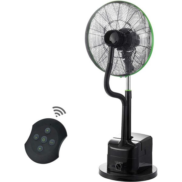 Simple Deluxe 18 Inch Misting Fan Adjustable Height Oscillating Cooling Pedestal with Remote Control, Ideal for Backyards, Patios, Black