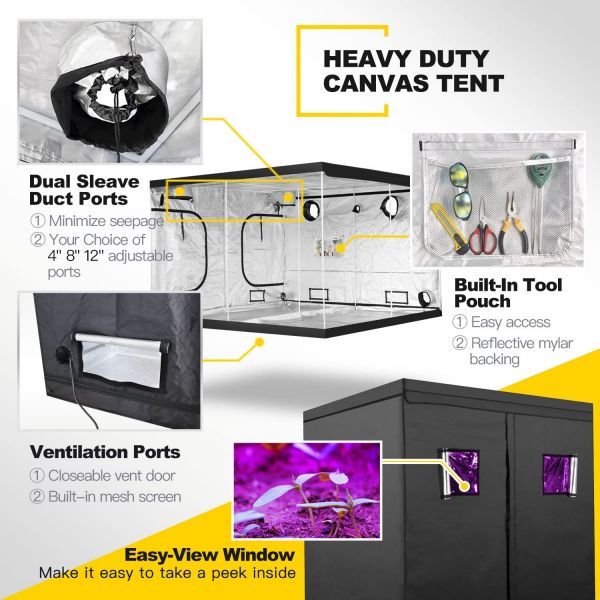 iPower 120"x120"x78" Hydroponic Water-Resistant Grow Tent with Removable Floor Tray for Indoor Seedling Plant Growing