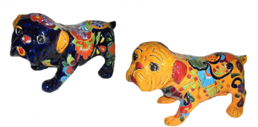 Talavera Bulldog Statues #1-Blue/Yellow, 17 in