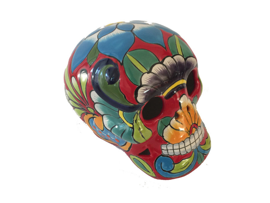 Talavera Skull Statue-Multi, 4.5 in