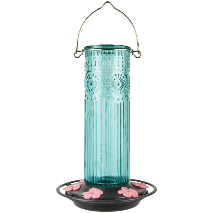 Nature's Way Antique Glass Gravity Hummingbird Feeder-Teal, 28 oz