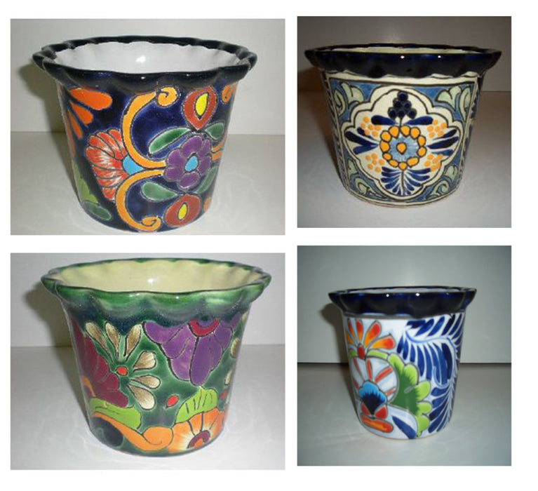 Talavera Violetera Pots-Traditional Laurel & Bicentenario, 5 in