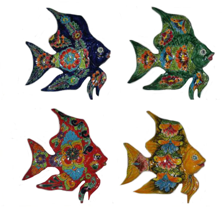 Talavera Fish Hanger Sets-Blue/Green/Red/Yellow, 12 in