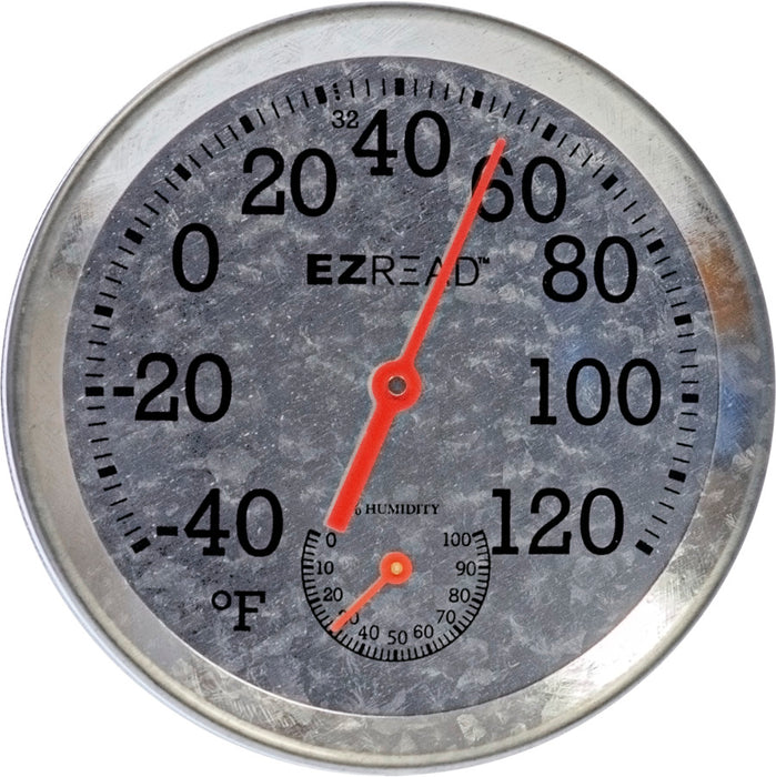 E-Z Read Metal Dial Thermometer/Hygrometer-Galvanized, 8 in