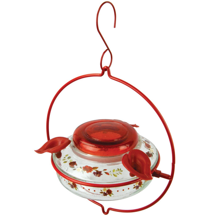 Nature's Way Decorative Glass Top-Fill Hummingbird Feeder-Crimson Corsage, 13 oz