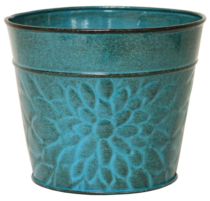 Robert Allen Laurel Galvanized Round Planter-Lagoon, 4 in