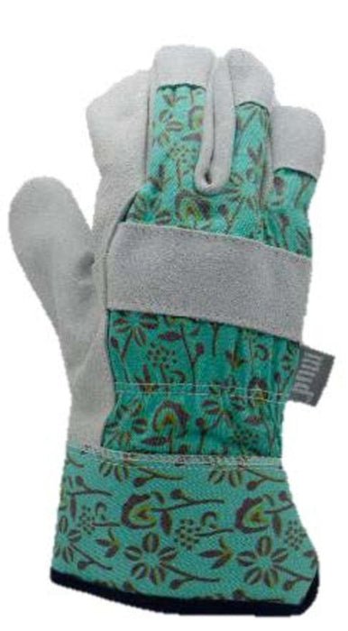 Mud Women's Split Leather Palm Gloves-Teal Floral, MD/LG