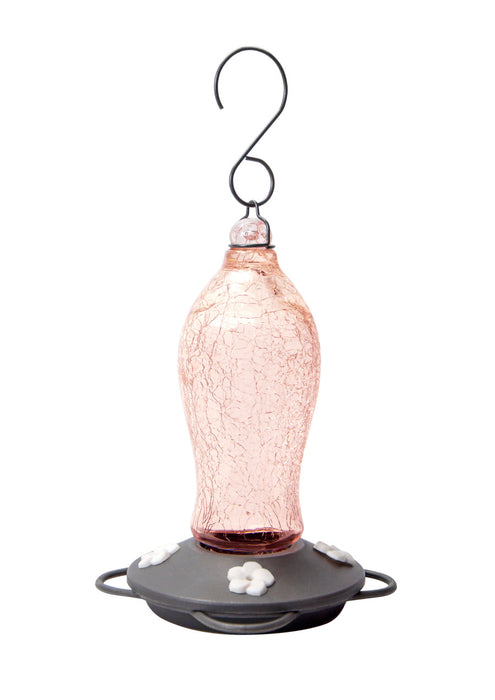 Nature's Way Artisan Gravity Crackle Glass Hummingbird Feeder-Blush Crackle, 16 oz