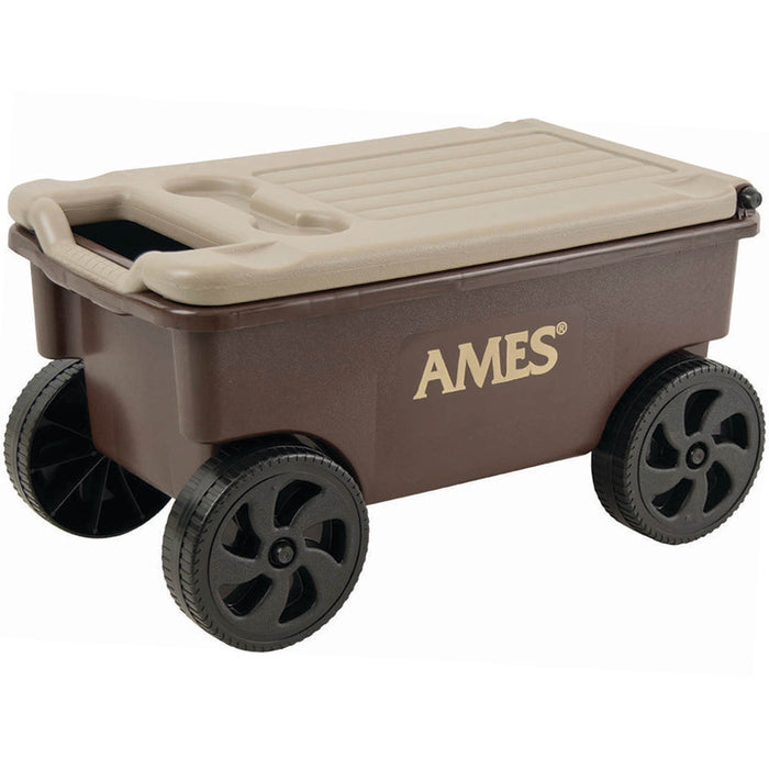 Ames Lawn Buddy Planters Cart w/ Poly Seat Storage-Brown, 26-1/2 in