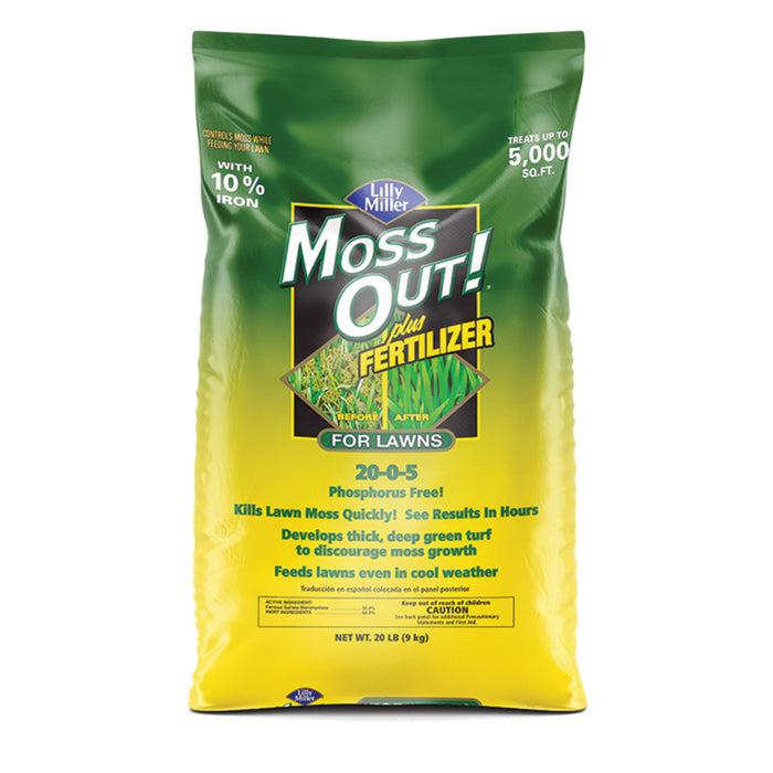 Lilly Miller Moss Out! For Lawns Plus Fertilizer No Phosphorous 20-0-5-20 lb